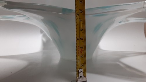 Handmade Art Glass Bowl Blue White 6 Point Star Shape 12" x 3.5" High Freeform - Picture 5 of 9