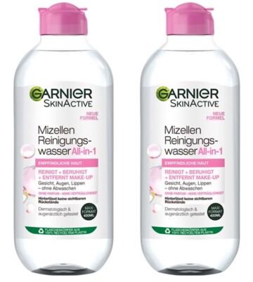  Garnier Mizellenwasser All-In-One Empfindliche Haut Gesichtsreinigung 2x 400ml 