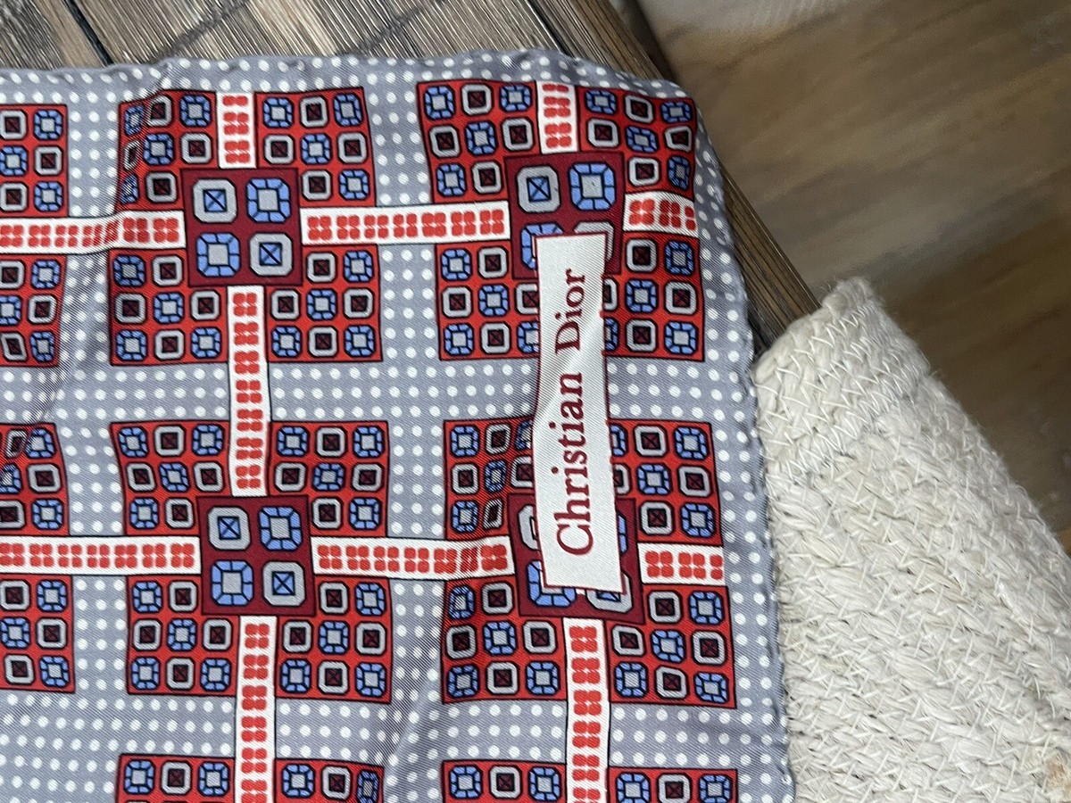 Christian Dior Vintage Red Blue White Trotter Print Silk