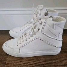 Zadig  Voltaire High Flash Studded Sneakers White Leather High Tops Sz 39 New 