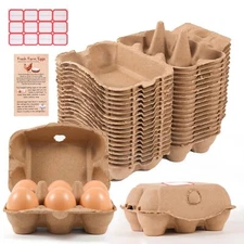40 Pack Half Dozen Egg Cartons Bulk 6 Count Empty Natural Paper Pulp Egg Cart...