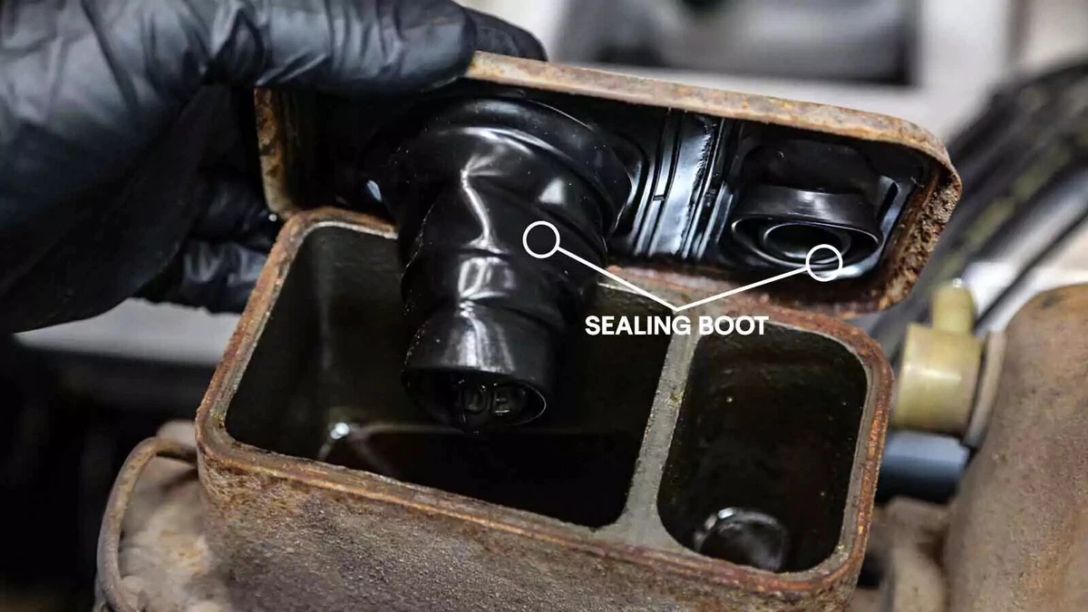 The master cylinder sealing boot.