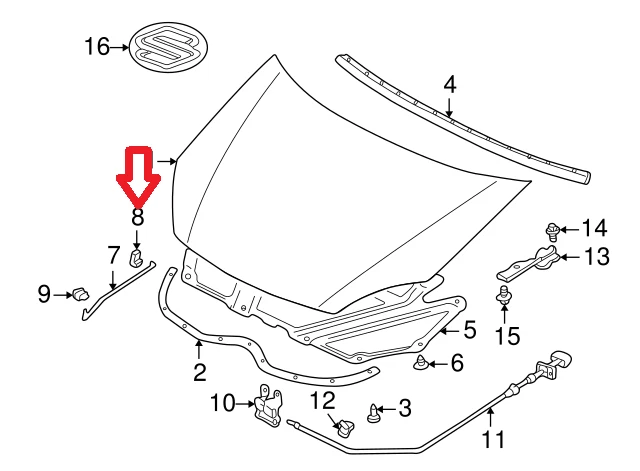 SE ADAPTA A: 95 - 02 SUZUKI ESTEEM CAPÓ SOPORTE VARILLA ACOPLAMIENTO OJAL CANTIDAD 1 OEM NUEVO Foto 4 de 4