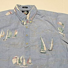 Reyn Spooner MEDIUM Sailing Boats PULLOVER Hawaiian Aloha Shirt Blue M Yacht