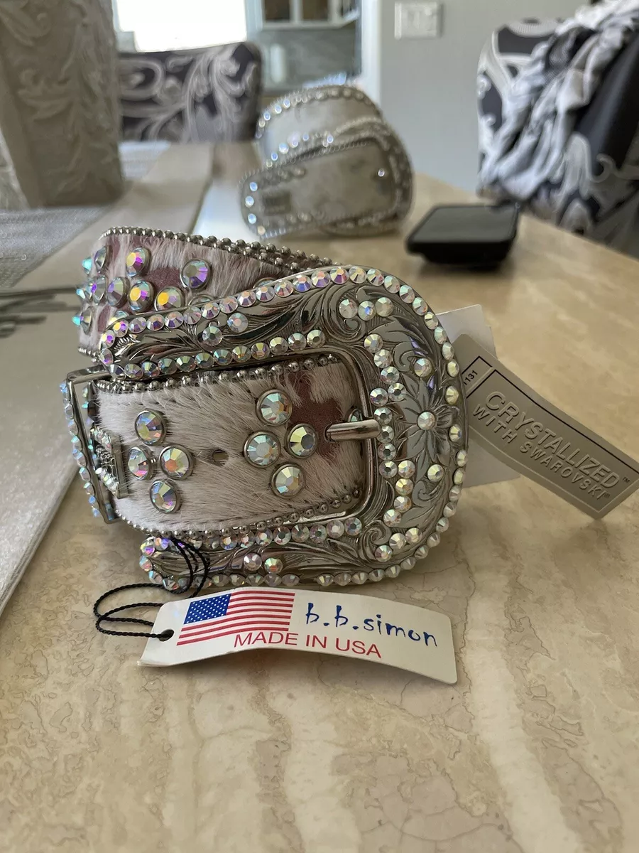 B.B. Simon Swarovski Crystal Embellished Western Belt on PInk and Beig