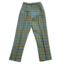 Vintage Houndstooth Pattern Knit Pants Trousers Green Women's 12 Classic Retro