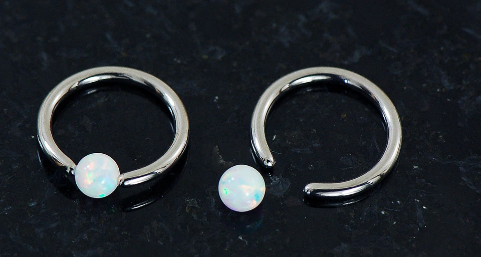 Par de anillos cautivos de bola de ópalo Tragus de 2 piezas de 16 g 1/4" o 5/16" de diámetro, labio 3 colores Foto 4 de 4