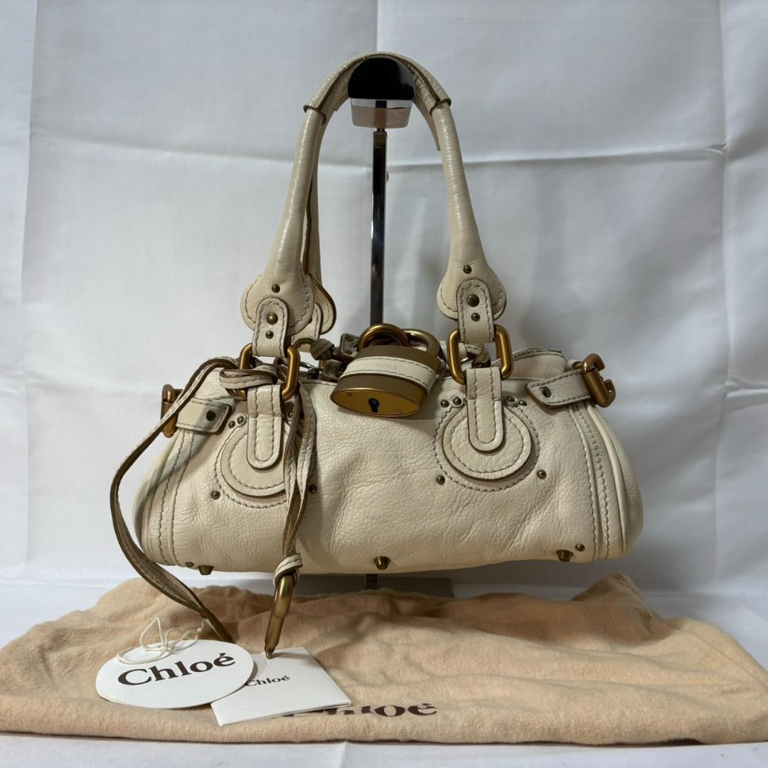 Chloe Paddington Leather Handbag Boston Bag Beige JP Used Chloe Paddington Leather Handbag Boston Bag Beige JP Used