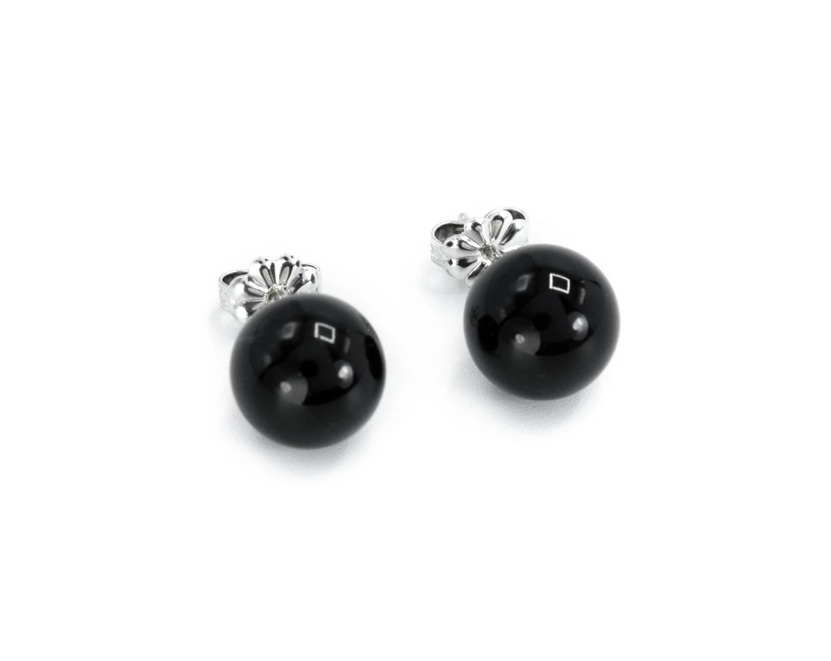 Tiffany Co Black Onyx Sterling Silver Ball Stud Earrings eBay