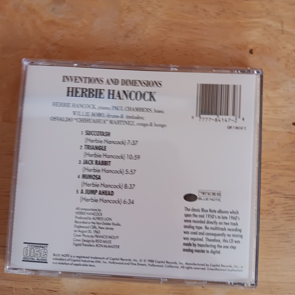 Inventions & Dimensions by Herbie Hancock (CD, Jan1989, Blue Note