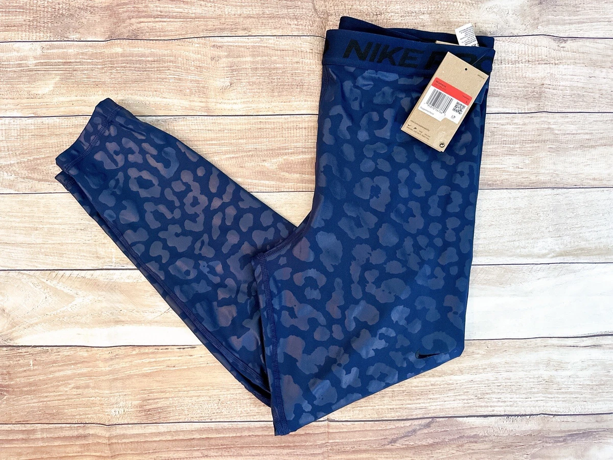 NWT Nike Pro Womens Large High Rise Training Fit Blue Leopard eBay