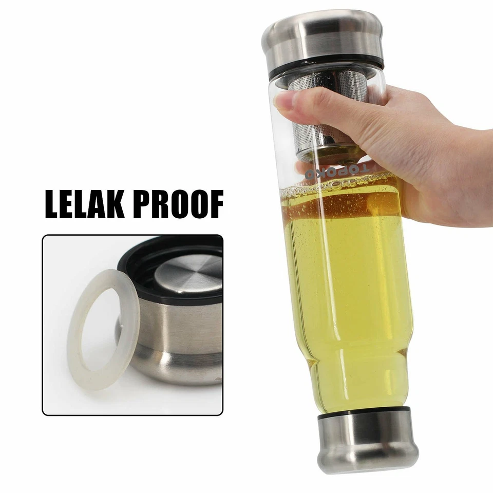 Botella de agua de vidrio infusor de calidad superior de 18,5 onzas con elegante funda de nailon Foto 2 de 4