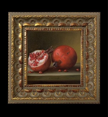 Original Miniatur Ölgemälde Granatapfel im Goldrahmen vom Künstler gelistet