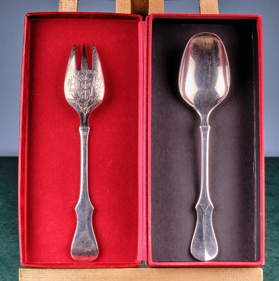 Vintage Salatbesteck Löffel und Gabel Gemüse Set Robbe & Berking Alt Kopenhagen - Bild 3 von 4