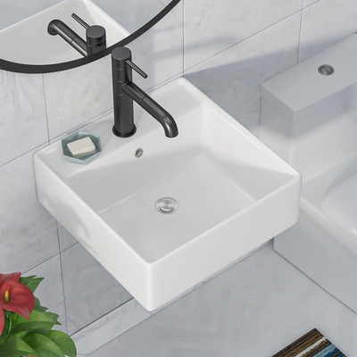 Modern 18'' Ceramic Wall Mounted Vessel Sink - Floating Bathroom Basin