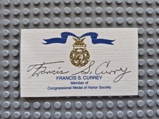 Francis S Currey,  WW2  MOH. Battle Of The Bulge. Signed Business Card. 