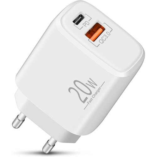 CARICATORE ALIMENTATORE SMARTPHONE TABLET IPHONE USB + USB-C PD 20W QUICKCHARGE