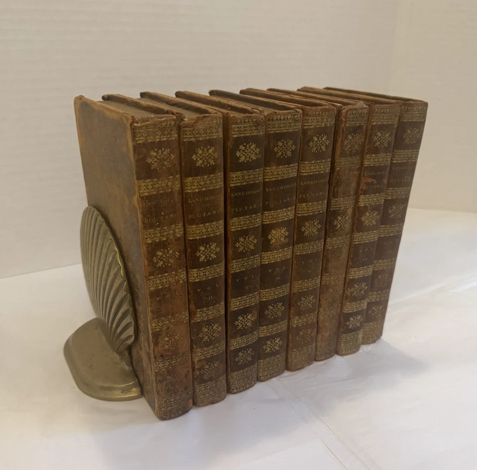 PLUTARCH'S LIVES Complete 8 Volume LANGHORNE Set from 1810 LEATHER GOOD - Image 3 of 4