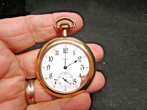 Gold tone 1913 ILLINOIS open-face pocket watch - #2550044 - 17j - 12s -RUNS