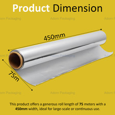 Aluminium Kitchen Tin Foil Roll 75 Metres, Alu Wrap, 300mm, 450mm, Food Wrap