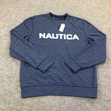 Nautica Sweatshirt Mens Medium Blue Crewneck Knit Pullover Graphic Logo