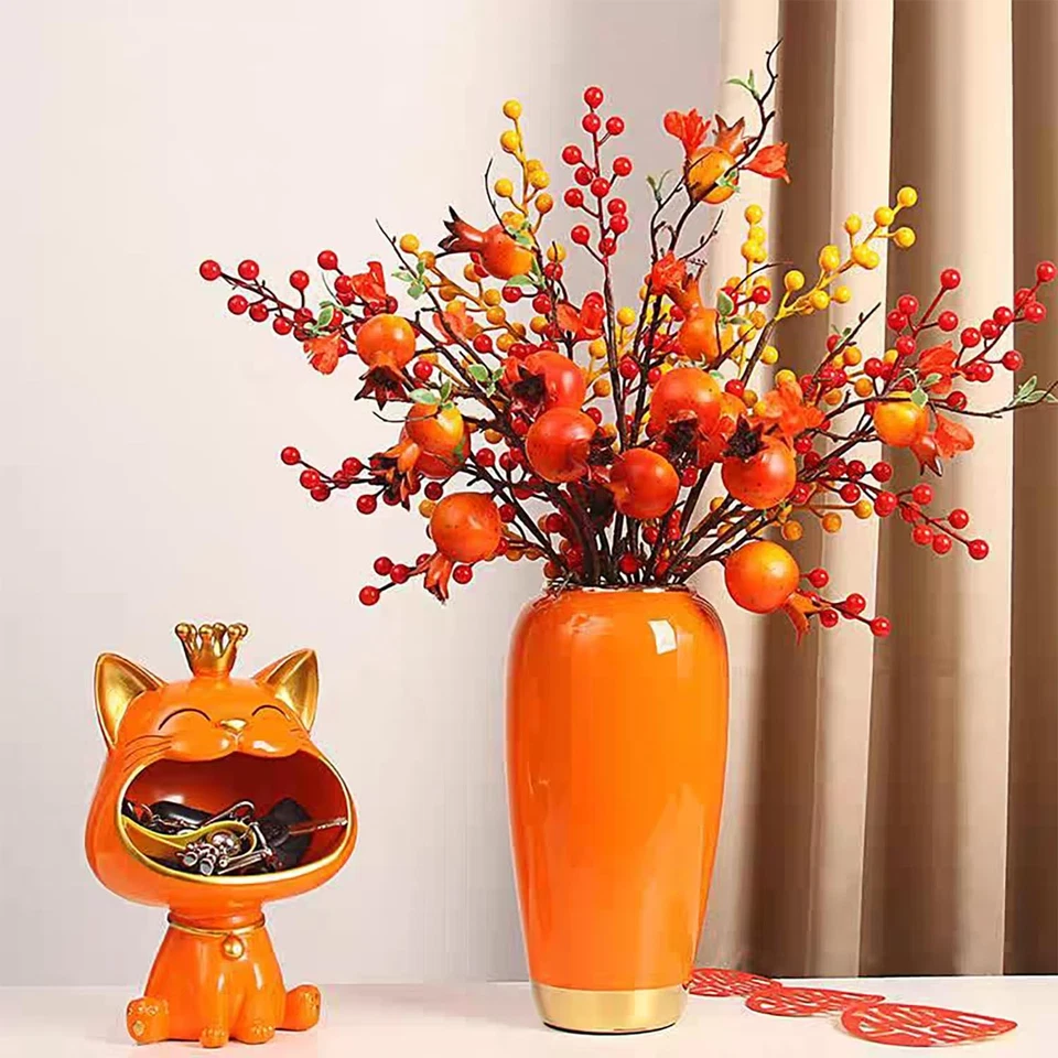 Jarrón grande de cerámica, jarrón de piso naranja de 11,8 pulgadas de alto, jarrones decorativos rústicos, T... Foto 2 de 4