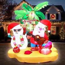 Christmas in July Santa Inflatables Decorations, 7 ft Hawaiian Beach Vacation...