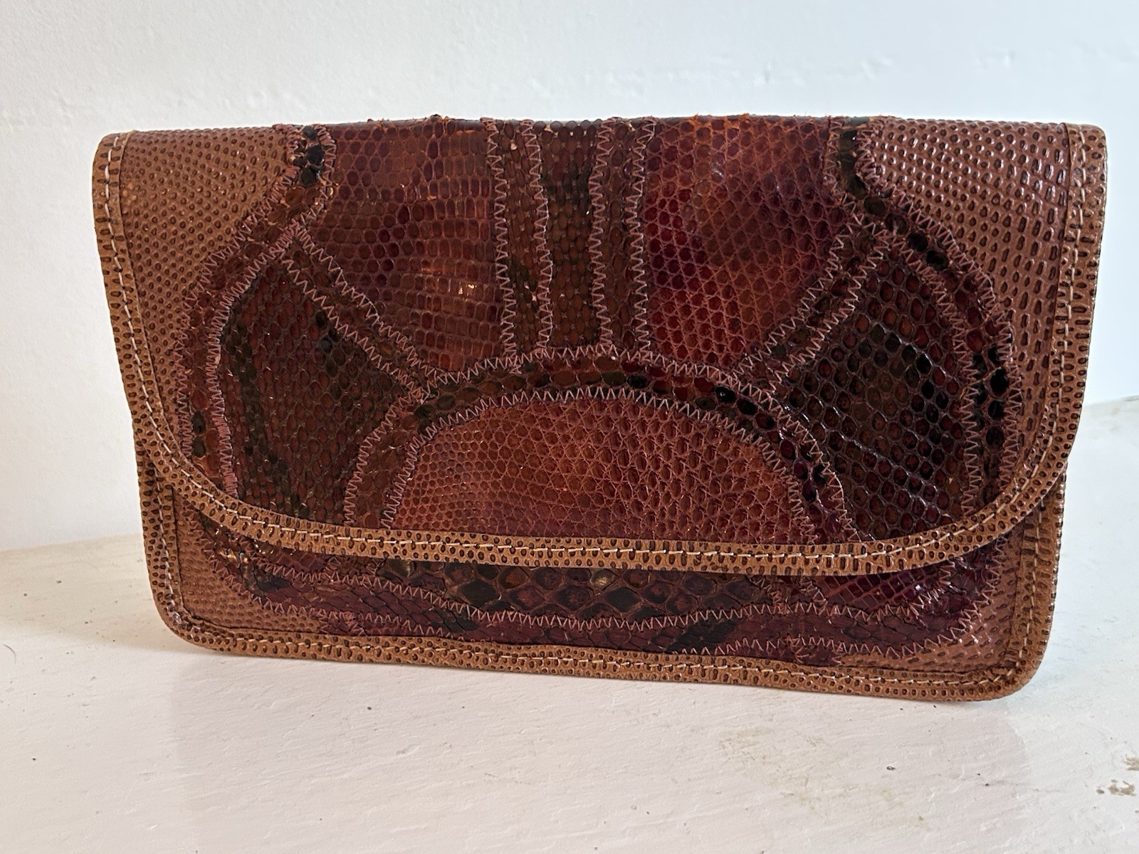 Vintage Carlos Falchi Python Lizard Patchwork Clu… - image 1