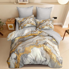 Marble Comforter Set Queen Size for Adult Golden Metallic Bedding Set Abstract R