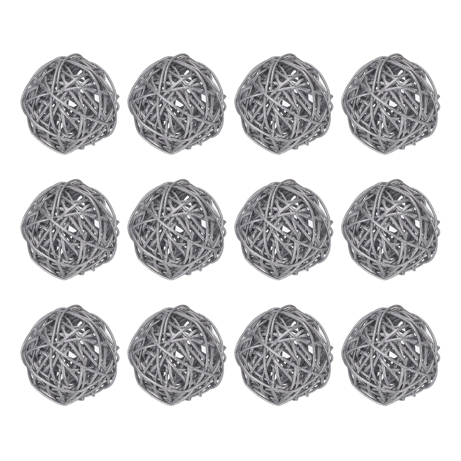 12 Pcs Wicker Rattan Balls 2" for Vase Fillers Party Decorative Silver