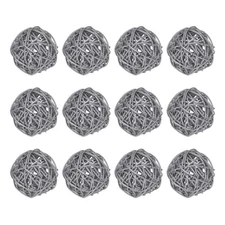 12 Pcs Wicker Rattan Balls 2" for Vase Fillers Party Decorative Silver