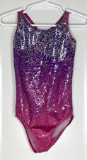Destira  CXS Child XS Girls Gymnastics Leotard Purple Pink Silver Ombre Foil
