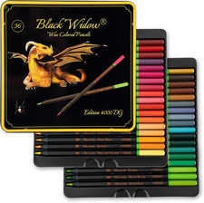 Black Widow Colouring Pencils, 36 Pc Coloured Pencil Set. Best for Sketching and