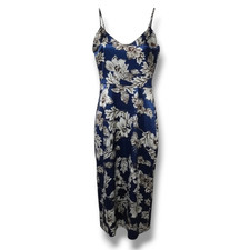 Shein women's blue floral silky draped neckline sleeveless dress - xs