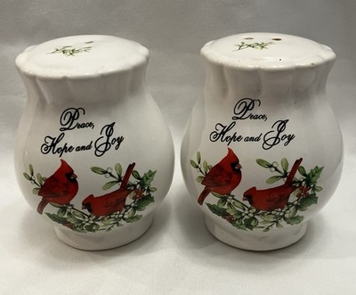 Red Cardinal Bird Salt & Pepper Shaker Set Peace Hope And Joy Holiday Christmas