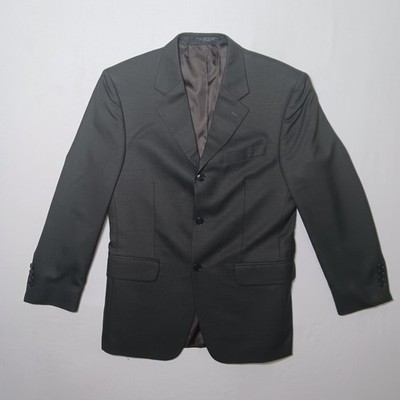 Albert Nipon Mens Silk Wool Blazer 36S Gray Hopsack Weave