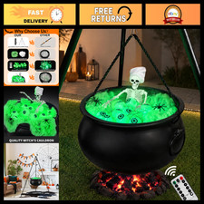 Large Witches Cauldron on 52" Tripod with String Lights, Halloween Yard Decor, S