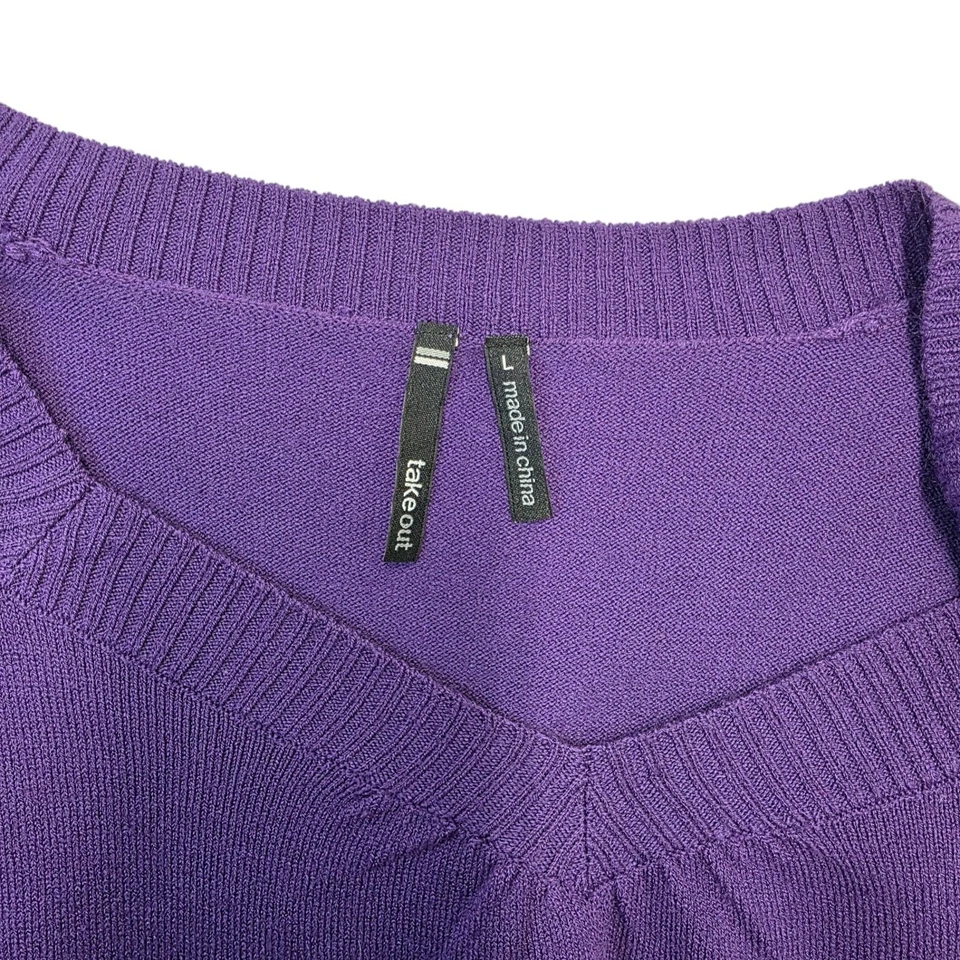 Takeout Purple V Neck Long Sleeve Knit Sweater Top - Image 3 of 4
