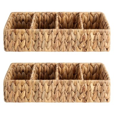 2 Pack Small Wicker Basket for Organizing with 4-Section, Natural Water Hyacinth