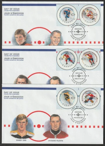 CANADA 2000 NHL ALL STARS #1838a-f FIRST DAY COVERS SET OF 3 !! M295