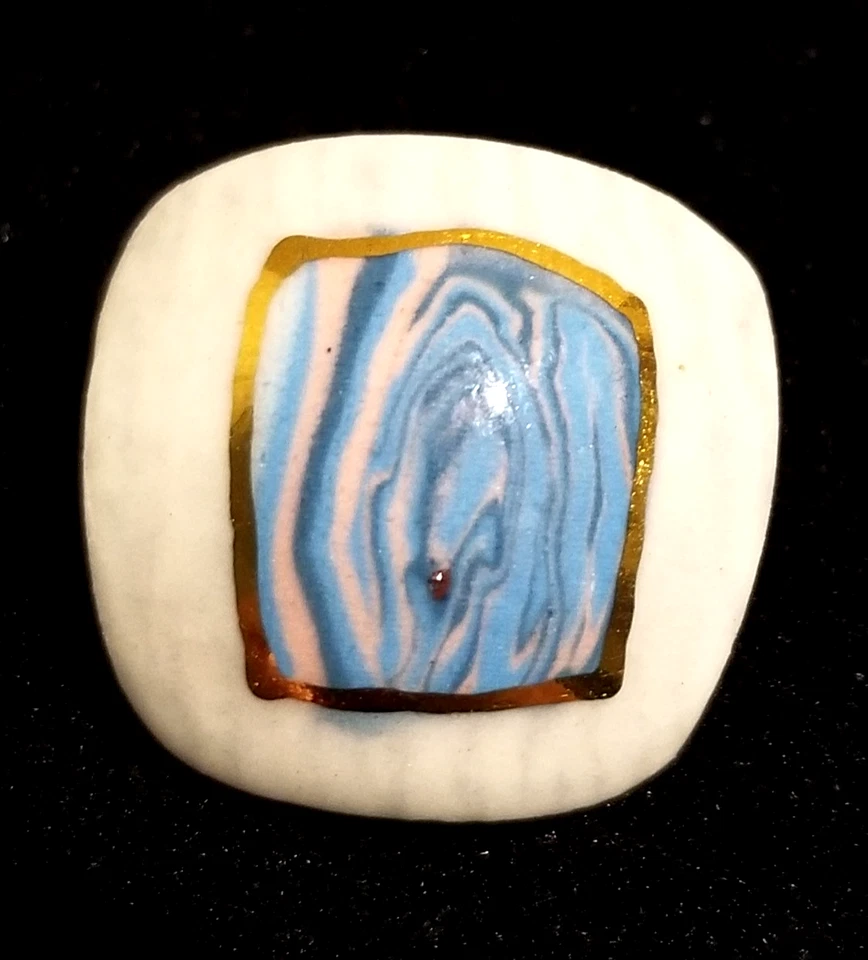 **Únicos Pendientes Remolino Artesanales de Porcelana Cerámica Pintada Dorado Rosa Azul** Foto 3 de 4