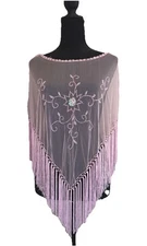 Women Top One Size Pink Embroidered Cover Up Poncho
