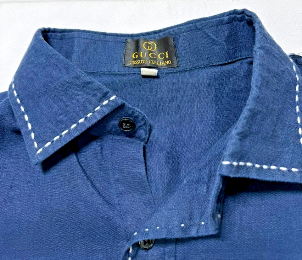 GUCCI NAVY BLUE SHORT SLEEVE MENS T-SHIRT | L | BOTTON DOWN - Image 4 of 4