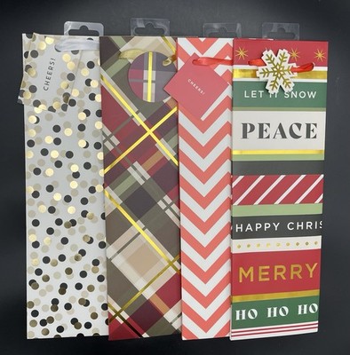 4 Cakewalk Wine Bottle Gift Bags with Gift Tags (3) 14'' x 4.5''  (1) 14'' x 5.25''