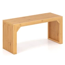 Bamboo Dining Bench 36” Long Entryway Bench Indoor Outdoor Solid Wood Bench
