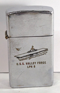Zippo Chrome Lighter USS Valley Forge LPH-8 U.S. Navy Military Inscribed AS IS