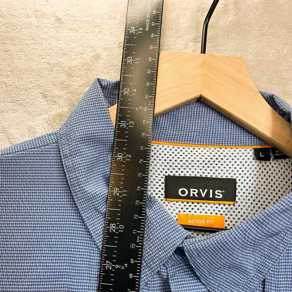 Orvis Shirt Mens L Active Fit Fishing Vented Seersucker Micro Check Hiking - Image 3 of 4