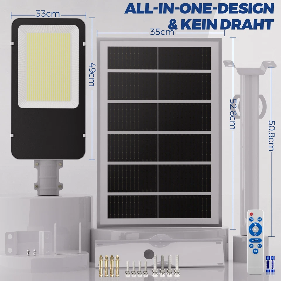 20000 LM Straßenlampe LED Außen Solar Straßenlaterne Solarleuchte Garten Fluter - Bild 3 von 4