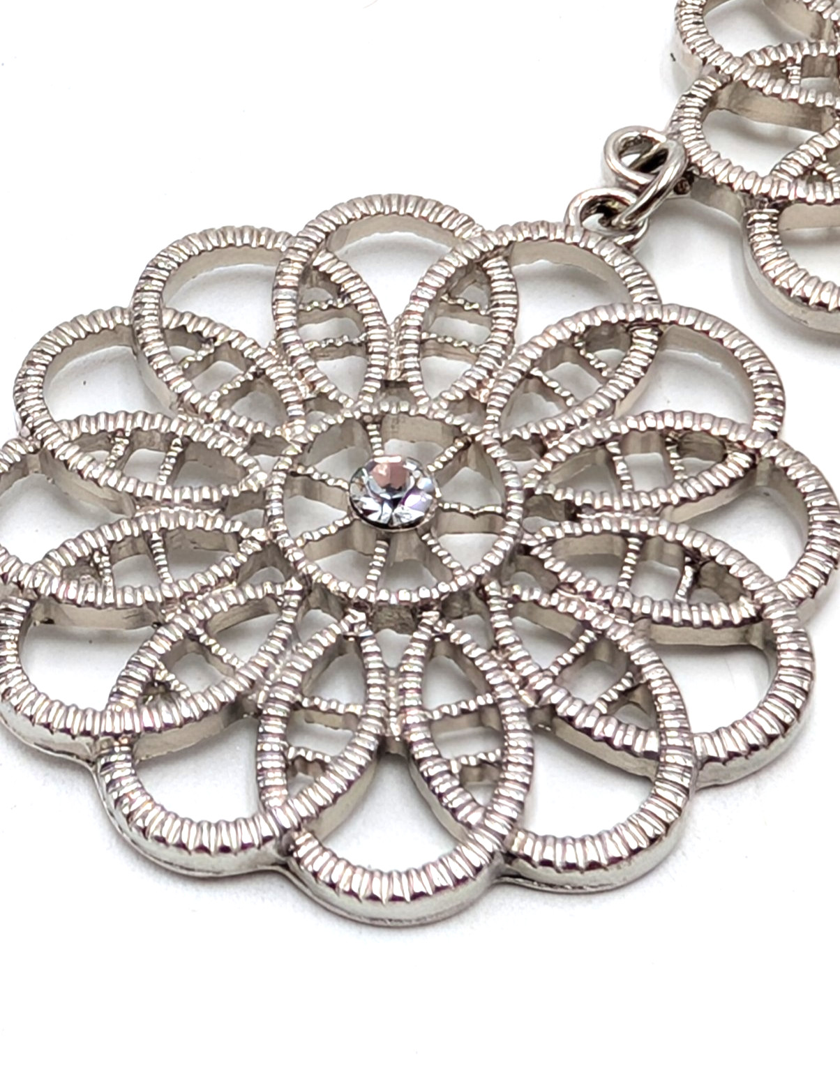 Flower Shaped Silver Tone Statement Necklace with… - image 9