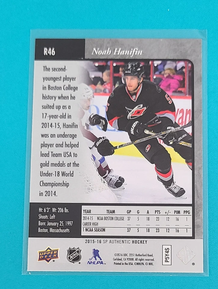 1995-96 SP Retro #R46 Noah Hanifin Carolina Hurricanes HOCKEY Card H9 - Image 2 of 2